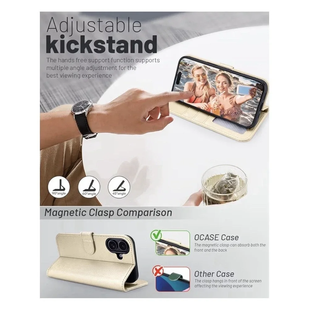 OCASE iPhone 17 Wallet Case PU Leather Flip Folio Case Card Holders RFDI Blocker